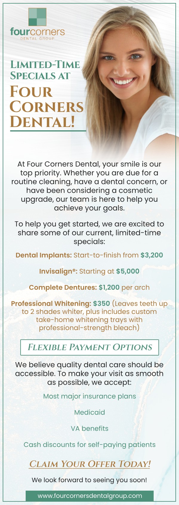 Limited-Time Specials at Four Corners Dental!